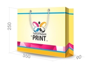 заказать печать Бумажный пакет тираж 400 штук горизонтальный, А4 формата , размер 350х250х90 мм, бумага 200 г/м² + с ламинацией, установка люверсов и ручки-шнурка